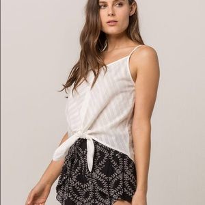 Eyeshadow Crotchet Stripe Tie Front Tank Top